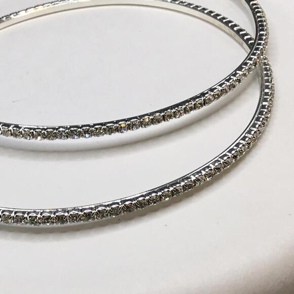 Large 4.5 Inch Hoop Earrings Silver Rhinestone Pave Hoop Earrings Silver Tone - Picture 3 of 5